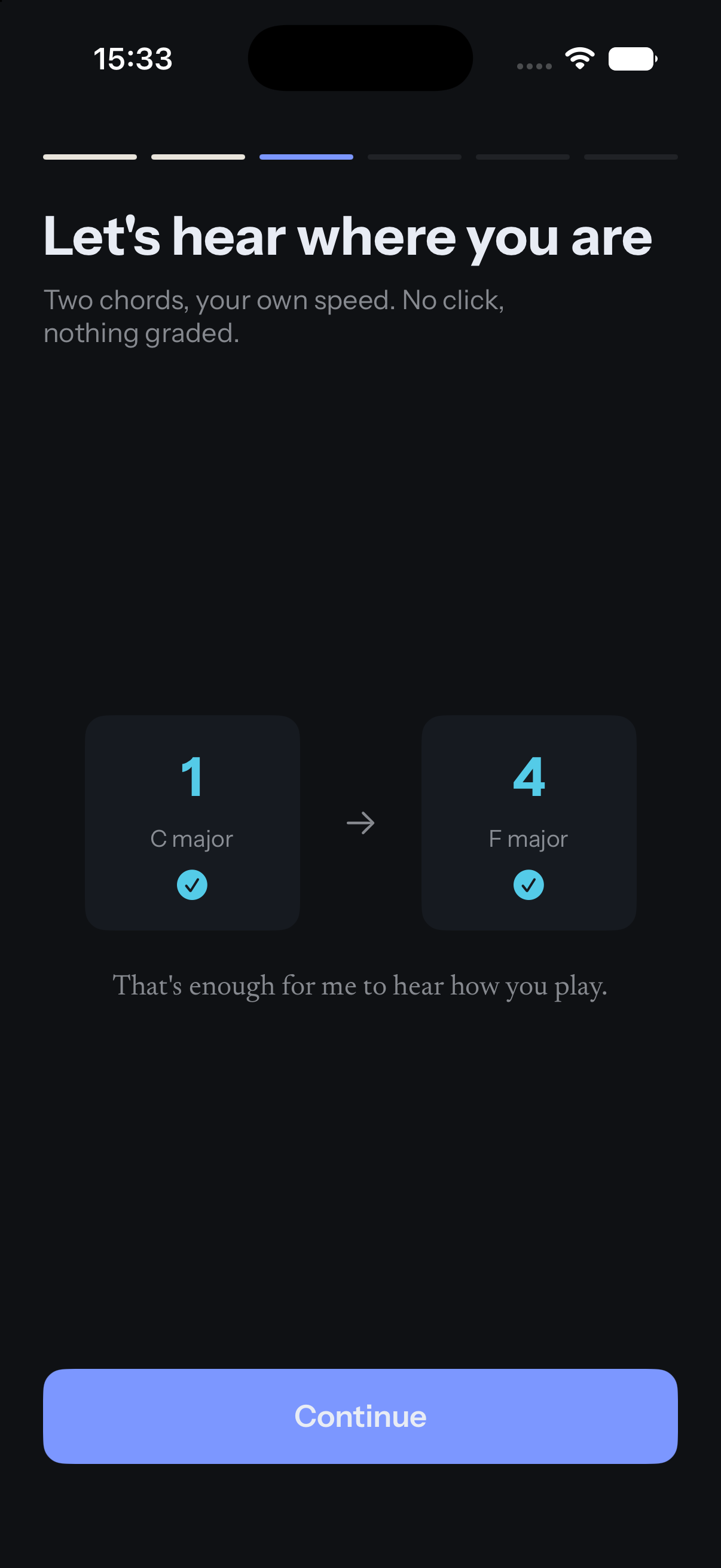 KeyFu showing a two-chord progression as 1 (C major) moving to 4 (F major)